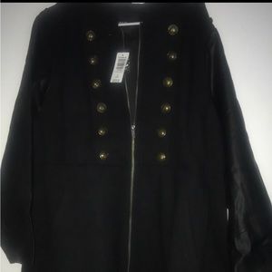Black Mixed Media Military Coat